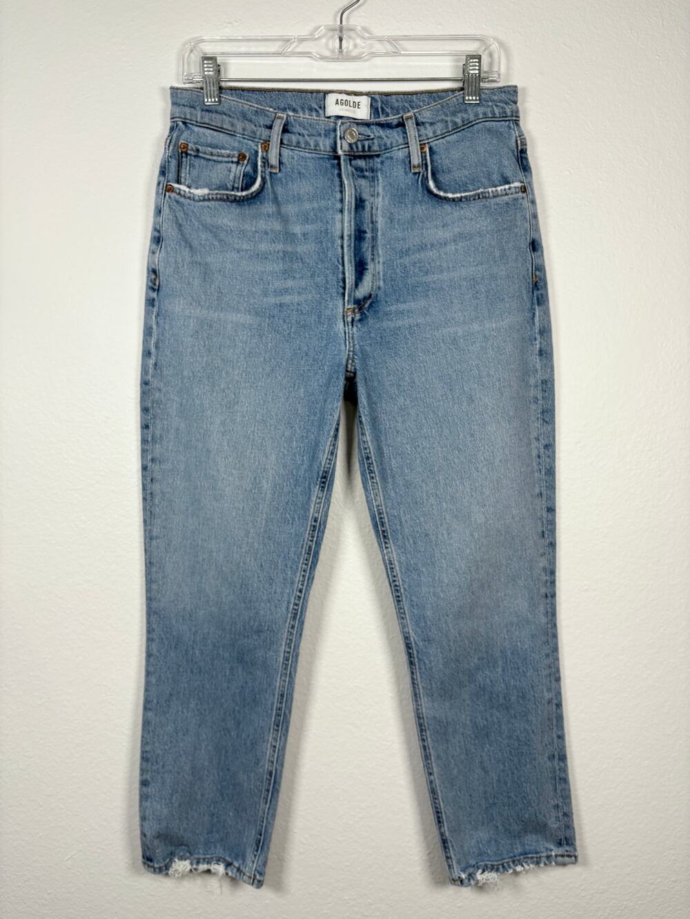 Agolde Rigid Denim High Waisted Riley High Rise Straight Crop Jeans in Hassle